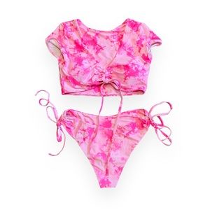 Zaful Bright & Baby Pink Tie Dye 2 Piece Cheeky Bikini Swim Suit Size Large 8